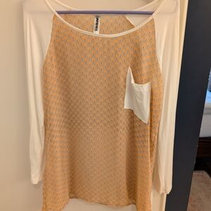 Women's Cream and Orange Patterned Top